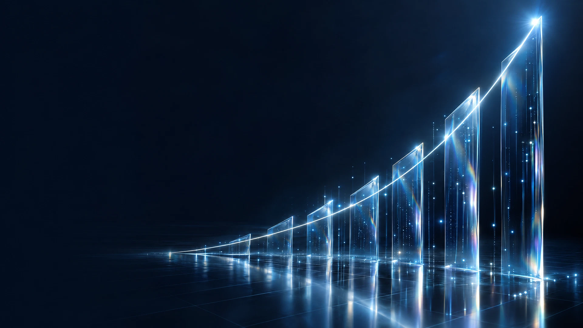 An ascending glass-like signal illustrates the growth theme, not measured client data.